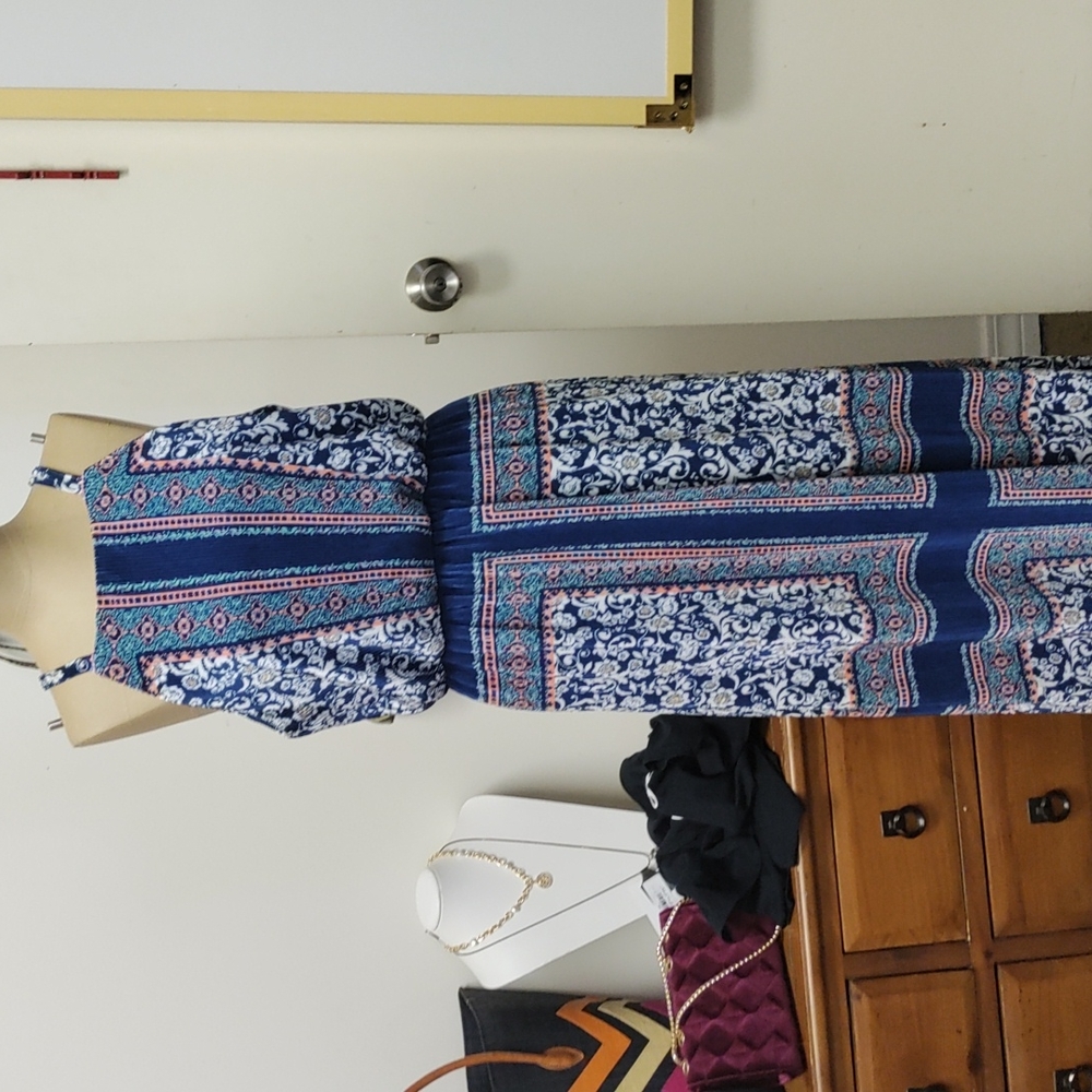 Long blue and floral summer time dress by Luxology